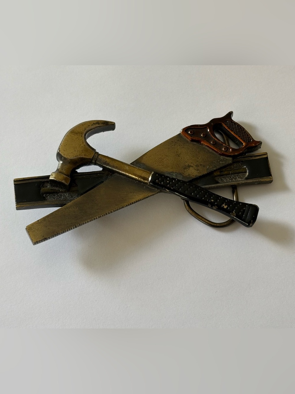 Vintage 1981 Great American Buckle Tools Belt Buckle Saw Level Hammer Brass USA